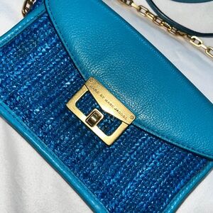 Marc Jacobs blue leather/raffia small crossbody bag